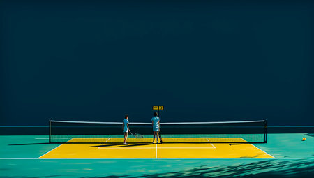 Creative and minimalist design for tennis court branding. Unique and attractive images of players with rackets. A modern and stylish take on traditional sports imagery.の素材