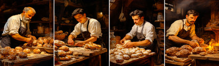 4 photos, Explore vintage postcards depicting bakers and their craft. Step back in time with nostalgic images of baking traditions. Add a touch of history to your collection or decorの素材