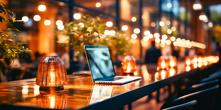Modern and professional office environment. Casual dress code for a comfortable working environment. Blurred background with bokeh effect adds a touch of creativity to the workspace.の素材