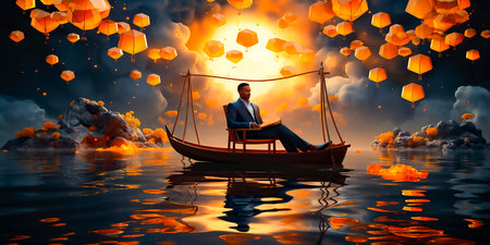 Protect your business with the concept of a safety net. A businessman is confident that his business is safe. Give yourself peace of mind knowing that your business is protected.の素材