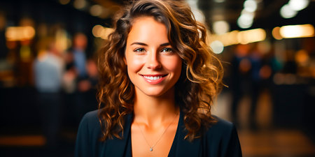 Professional image of a businesswoman in her 30s. Confidently attracts the attention of the camera. Ideal for marketing materials or photos on a company website.の素材