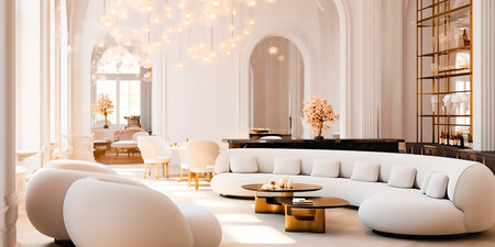 Create a sophisticated and elegant atmosphere with light colors and gold accents. Improve the atmosphere of your cafe with this color combination. Give your space a touch of luxuryの素材