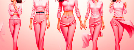 Vector illustration of a cartoon woman in a pink suit. Bold and colorful design, perfect for marketing materials. Easy to customize and use in various projects.の素材