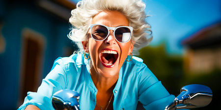 Enjoy the freedom to explore Italy on a blue scooter Stay active and independent as you age Experience the joy of travel and adventure at any ageの素材