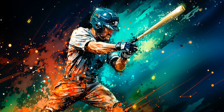 Images of baseball players in action, created with the help of artificial intelligence. High-quality and realistic graphics. Ideal for sports design projects or marketing campaigns.の素材