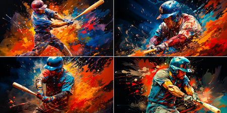 AI-generated baseball player batting Innovative use of AI in sports photography Captures the dynamic movements and precision of baseball players. Enhances visual appealの素材