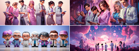Fun and quirky doctor avatars for a unique app or website design Add a playful touch to your medical platform with these colorful illustrations Instantly recognizable and eye-catching visualsの素材