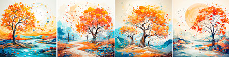 Beautiful and artistic images of autumn leaves falling from a tree. Captures the essence of the season in a colorful way. Adds a touch of nature-inspired beauty to any space or project.の素材