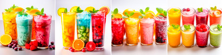 Colorful and vibrant smoothies in large glasses. Perfect for a refreshing drink or snack Great for the health conscious. Photographed against a white background to highlight the colors of the smoothieの素材