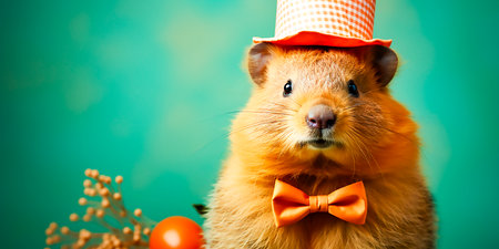 A unique and fun animal concept featuring a beaver wearing a cone hat. Great for birthdays, holidays or any other festive occasion. An adorable design that will bring a smile to anyone's face.の素材