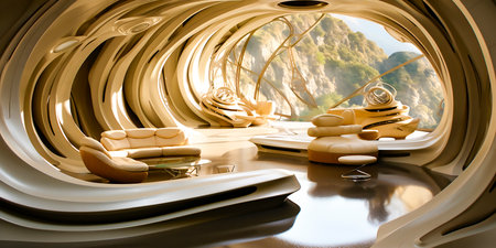 Design and visualize a mid-century architectural interior. Create a stylish and retro-inspired living space. Ideal for architecture students interior designers, or anyone looking to explore aestheticsの素材