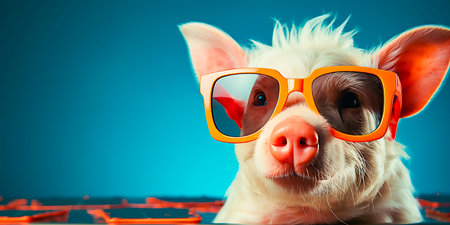 A unique and creative animal concept featuring a boar wearing sunglasses. Stand out with this cool and trendy design. Perfect for those who love animals and want to make a statement.の素材