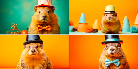 A unique and creative animal concept featuring a beaver wearing a party cone hat. Fun and quirky design, perfect for various projects or products. Sure to bring a smile to anyone's face.の素材