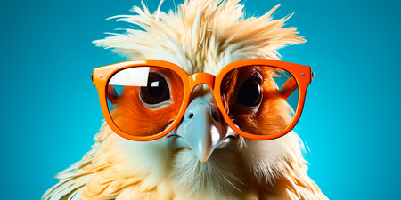 Fun and creative concept of chicken wearing sunglasses. Unique and eye-catching design for various purposes. Great for branding, marketing or merchandise purposes.の素材