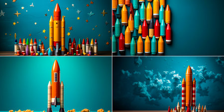 Use your creativity to launch your ideas into orbit. Take off with powerful and innovative concepts. Unleash the potential of your imagination with this rocket-powered pencil metaphor.の素材