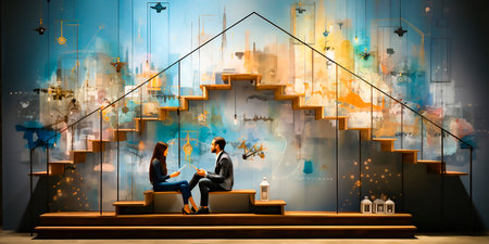 Combining elements of contemporary art with business symbols. Capturing the essence of modern business practices through collage. Exploring the intersection of creativity and professionalismの素材