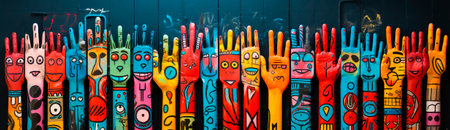 Bright and colorful hand drawings. A unique pop art style with a touch of minimalism. Varied presentation with different colors and symbols.の素材