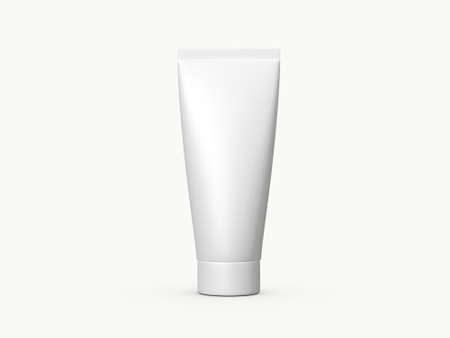 Blank white plastic tube template, isolated on white background の写真素材