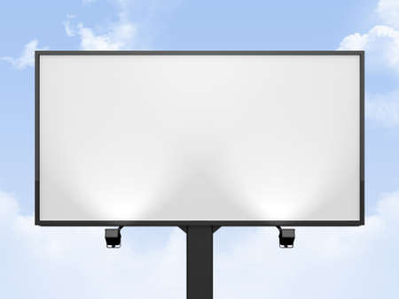 Large blank, empty, white billboard screen, on cloudy sky, for your advertisement and design の写真素材
