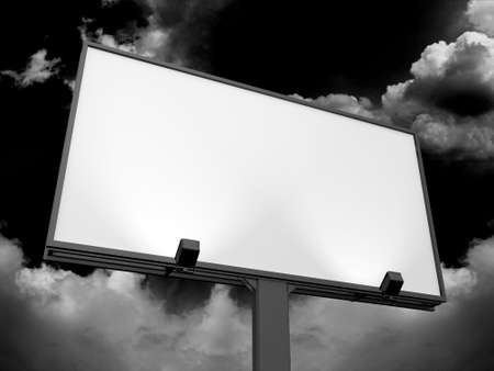 Large blank, empty, white billboard screen, on dark sky, for your advertisement and design.の写真素材