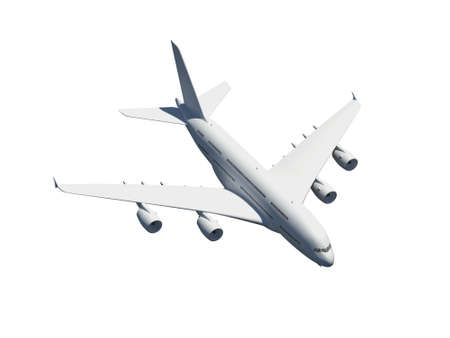 Flying commercial airplane, isolated on white background.の写真素材