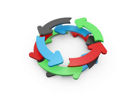 Colorful rounded arrows on process or recycle multiline, isolated on white.の写真素材