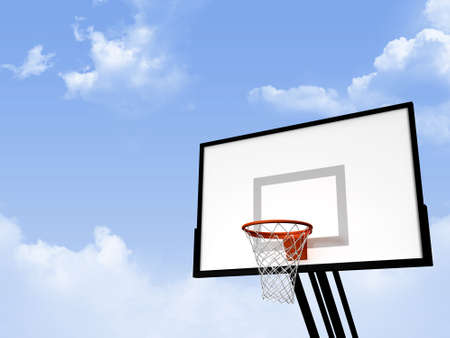 Basketball basket on cloudy blue sky background.の写真素材