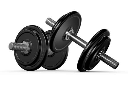 Black exercise hand weights, isolated on white background.の写真素材