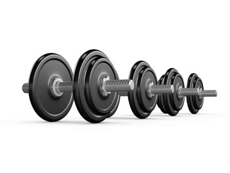 Black dumbells for exercise, isolated on white background.の写真素材