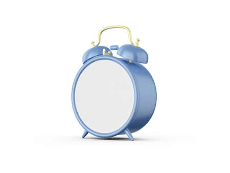 Blue old style blank alarm clock, isolated on white background.の写真素材