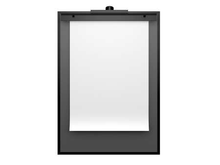 White blank paper sheet on holder, isolated on white background.の写真素材
