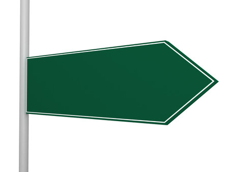 Blank, green right arrow road sign template, isolated on white background.