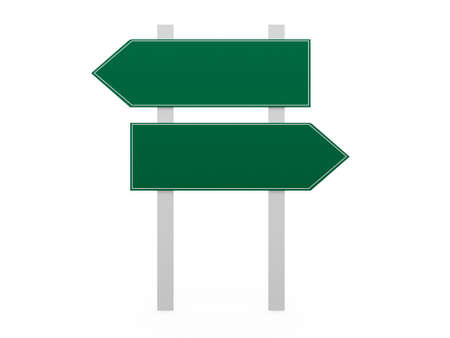 Blank, green left and right arrow road sign template, isolated on white background.の写真素材
