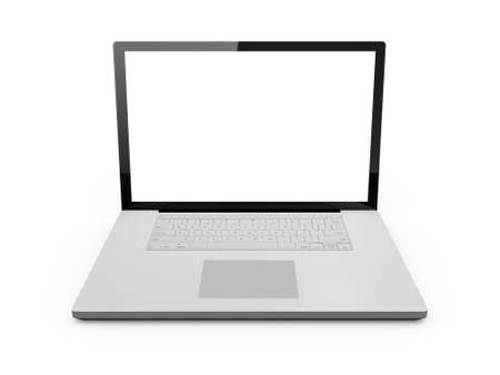 Realistic laptop and blank screen with black frame, isolated on white background.の写真素材