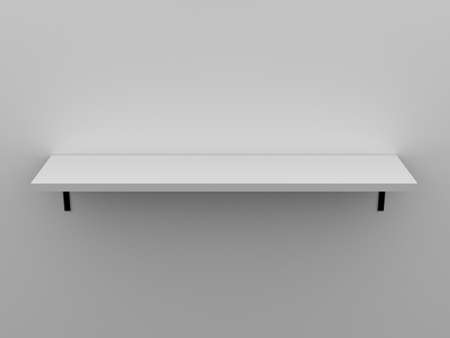 Blank, white, single, high quality shelf installed on the wall upon where you can put, set, show anything with light from top.の写真素材