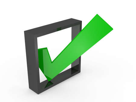Green check mark sign on list option, isolated on white background.の写真素材