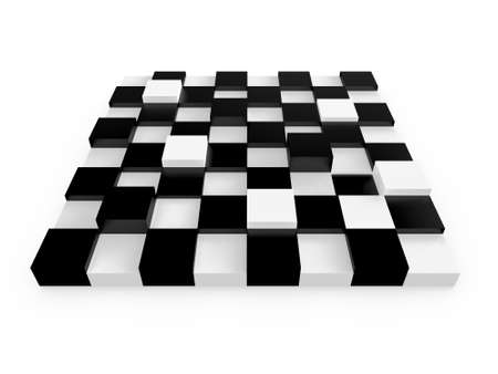 Chess board cells with different sizes, heights, isolated on white background.の写真素材