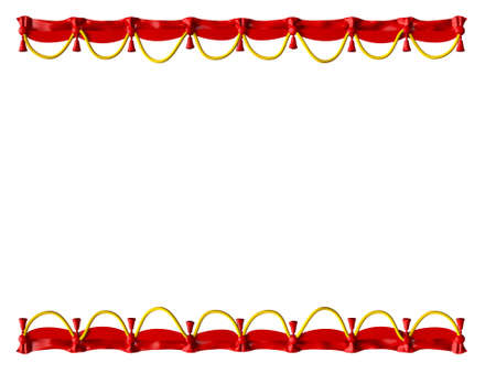 Red curtain frame and yellow ropes, isolated on white background.の写真素材