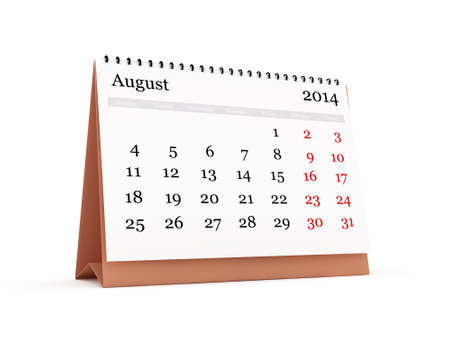 Desk calendar, August month, 2014 year, isolated on white background.の写真素材