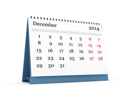Desk calendar, December month, 2014 year, isolated on white background.の写真素材