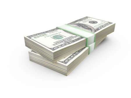 Stack of one hundred dollar bills, isolated on white.の写真素材
