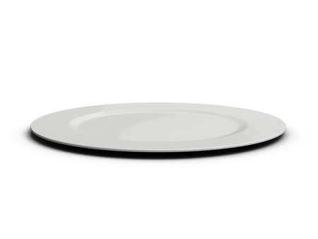 Single empty plate, side view, isolated on white background.の写真素材