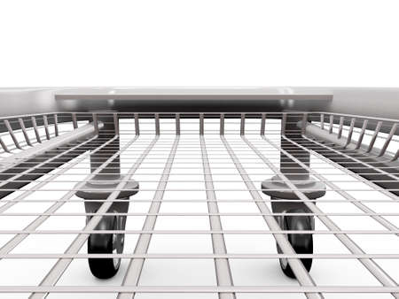 Empty shopping trolley from inside, isolated on white background.の写真素材