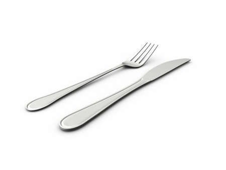 Kitchenware fork and knife, isolated on white background.の写真素材