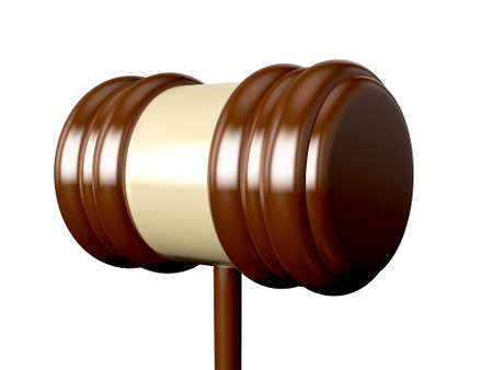 Close up wooden gavel, isolated on white background.の写真素材