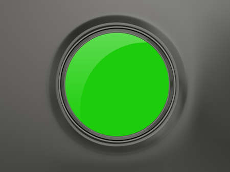 Blank green shiny button on dark background.の写真素材