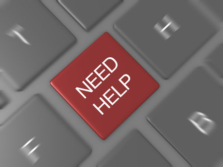 Red Need Help key on dark keyboard.