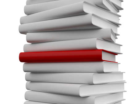 Blank red book cover outstanding from crowd, isolated on white background.の写真素材