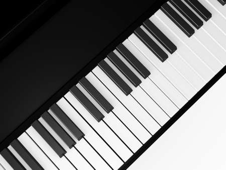 Piano keys on grand piano, top view, isolated on white background.の写真素材
