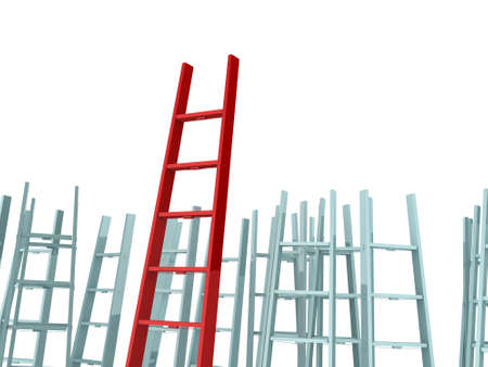 Success, leadership on business concept, red ladder standing out from the crowd, isolated on white background.の写真素材